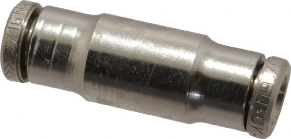 Norgren - 3/16" Outside Diam, Nickel Plated Brass Push-to-Connect Tube Union - 260 Max psi, Tube to Tube Connection - Exact Tooling