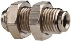 Norgren - 1/4" Outside Diam, M14x1.5, Nickel Plated Brass Push-to-Connect Bulkhead Union - 260 Max psi, Tube to Tube Connection - Exact Tooling