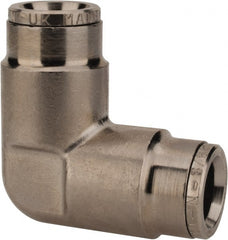 Norgren - 3/8" Outside Diam, Nickel Plated Brass Push-to-Connect Tube Union Elbow - 260 Max psi, Tube to Tube Connection - Exact Tooling