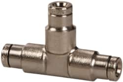 Norgren - 1/8" Outside Diam, Nickel Plated Brass Push-to-Connect Tube Union Tee - 260 Max psi, Tube to Tube Connection - Exact Tooling