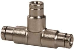Norgren - 1/8" Outside Diam, Nickel Plated Brass Push-to-Connect Tube Union Tee - 260 Max psi, Tube to Tube Connection - Exact Tooling