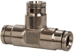 Norgren - 1/4" Outside Diam, Nickel Plated Brass Push-to-Connect Tube Union Tee - 260 Max psi, Tube to Tube Connection - Exact Tooling