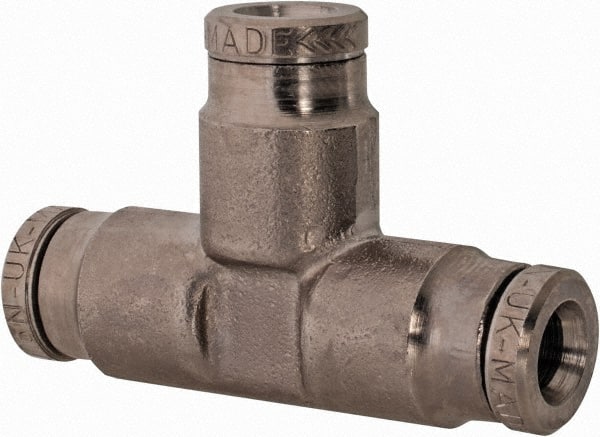 Norgren - 3/16" Outside Diam, Nickel Plated Brass Push-to-Connect Tube Union Tee - 260 Max psi, Tube to Tube Connection - Exact Tooling