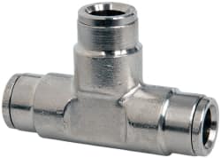 Norgren - 3/8" Outside Diam, Nickel Plated Brass Push-to-Connect Tube Union Tee - 260 Max psi, Tube to Tube Connection - Exact Tooling