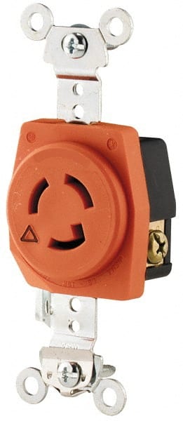 Cooper Wiring Devices - 125 VAC, 15 Amp, L15-15R NEMA, Isolated Ground Receptacle - 2 Poles, 3 Wire, Female End, Orange - Exact Tooling