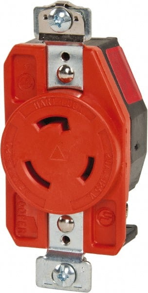 Cooper Wiring Devices - 125 VAC, 20 Amp, L5-20R NEMA, Isolated Ground Receptacle - 2 Poles, 3 Wire, Female End, Orange - Exact Tooling