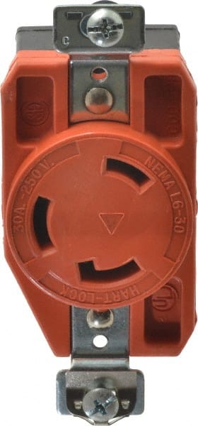 Cooper Wiring Devices - 250 VAC, 30 Amp, L6-30R NEMA, Isolated Ground Receptacle - 2 Poles, 3 Wire, Female End, Orange - Exact Tooling