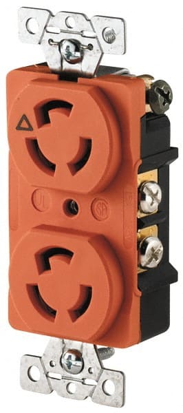 Cooper Wiring Devices - 125 VAC, 15 Amp, L5-15R NEMA, Isolated Ground Receptacle - 2 Poles, 3 Wire, Female End, Orange - Exact Tooling