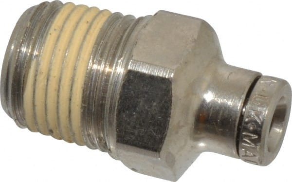 Norgren - 1/8 NPTF, Nickel Plated Brass Push-to-Connect Tube Male Connector - 260 Max psi, Tube to Male NPT Connection - Exact Tooling