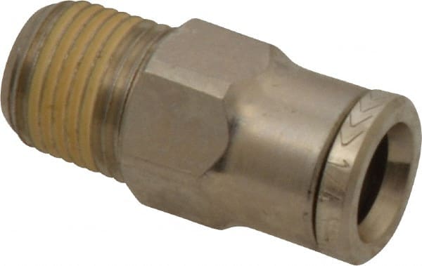 Norgren - 1/8 NPTF, Nickel Plated Brass Push-to-Connect Tube Male Connector - 260 Max psi, Tube to Male NPT Connection - Exact Tooling