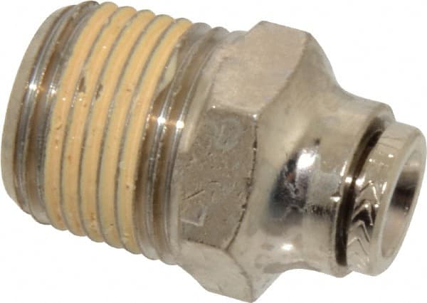 Norgren - 3/8 NPTF, Nickel Plated Brass Push-to-Connect Tube Male Connector - 260 Max psi, Tube to Male NPT Connection - Exact Tooling