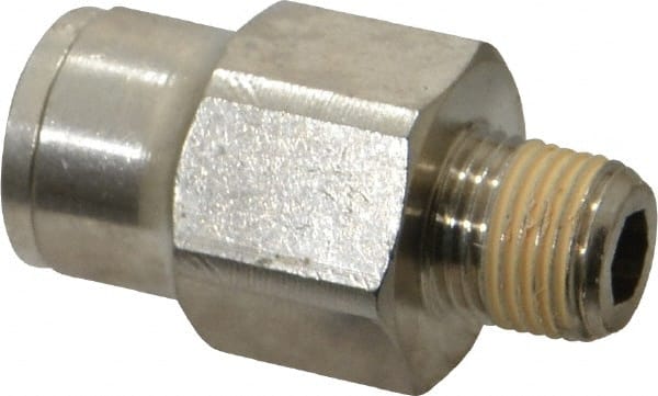 Norgren - 1/8 NPTF, Nickel Plated Brass Push-to-Connect Tube Male Connector - 260 Max psi, Tube to Male NPT Connection - Exact Tooling