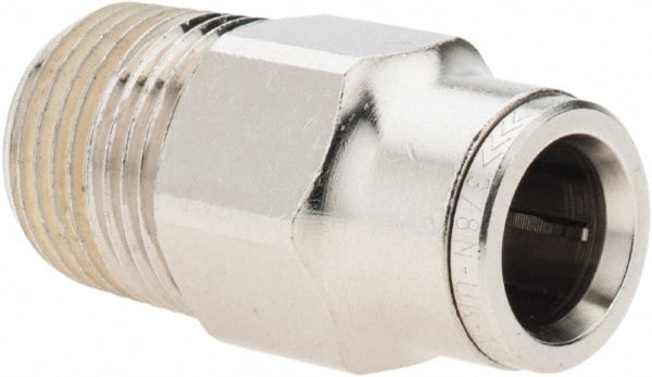 Norgren - 3/8 NPTF, Nickel Plated Brass Push-to-Connect Tube Male Connector - 260 Max psi, Tube to Male NPT Connection - Exact Tooling