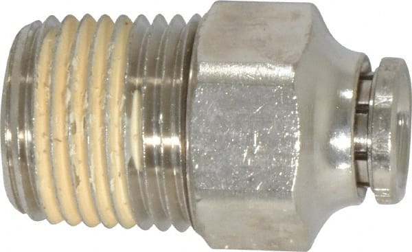 Norgren - 1/2 NPTF, Nickel Plated Brass Push-to-Connect Tube Male Connector - 260 Max psi, Tube to Male NPT Connection - Exact Tooling