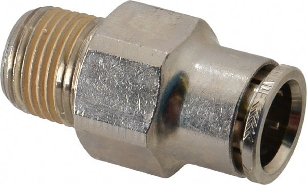 Norgren - 3/8 NPTF, Nickel Plated Brass Push-to-Connect Tube Male Connector - 260 Max psi, Tube to Male NPT Connection - Exact Tooling