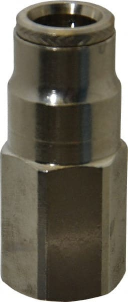 Norgren - 1/4 NPTF, Nickel Plated Brass Push-to-Connect Tube Female Connector - 260 Max psi, Tube to Male NPT Connection - Exact Tooling