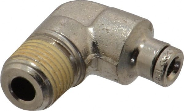 Norgren - 1/8 NPTF, Nickel Plated Brass Push-to-Connect Tube Male Elbow - 260 Max psi, Tube to Male NPT Connection - Exact Tooling