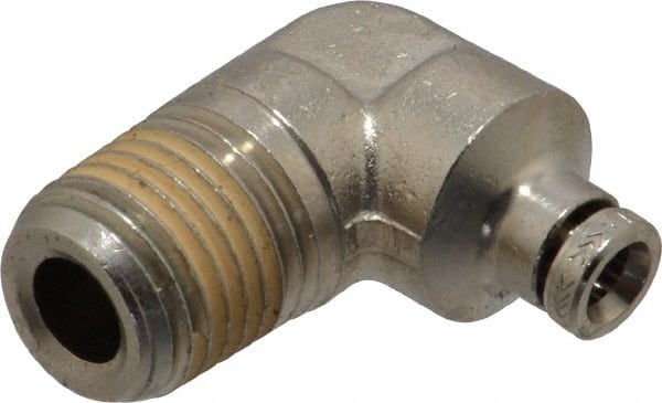 Norgren - 1/4 NPTF, Nickel Plated Brass Push-to-Connect Tube Male Elbow - 260 Max psi, Tube to Male NPT Connection - Exact Tooling