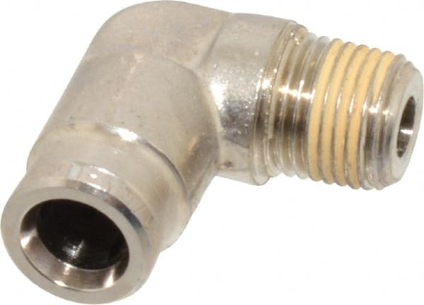 Norgren - 1/8 NPTF, Nickel Plated Brass Push-to-Connect Tube Male Elbow - 260 Max psi, Tube to Male NPT Connection - Exact Tooling