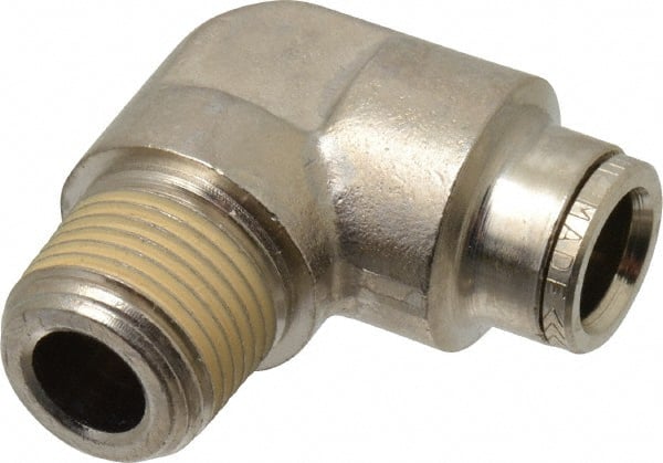 Norgren - 3/8 NPTF, Nickel Plated Brass Push-to-Connect Tube Male Elbow - 260 Max psi, Tube to Male NPT Connection - Exact Tooling