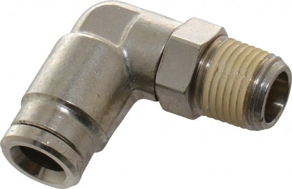 Norgren - 1/8 NPTF, Nickel Plated Brass Push-to-Connect Tube Male Swivel Elbow - 260 Max psi, Tube to Male NPT Connection - Exact Tooling