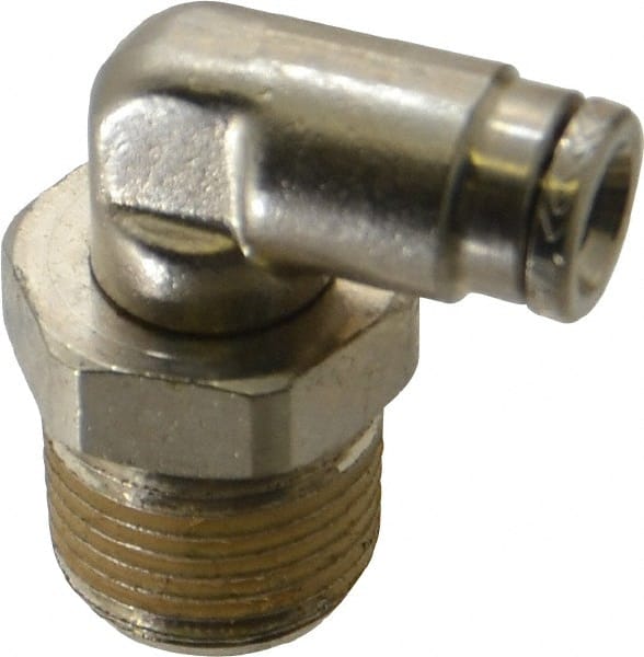 Norgren - 3/8 NPTF, Nickel Plated Brass Push-to-Connect Tube Male Swivel Elbow - 260 Max psi, Tube to Male NPT Connection - Exact Tooling