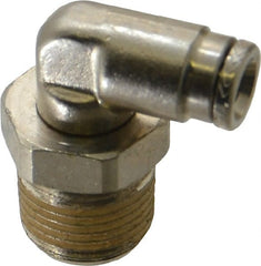 Norgren - 3/8 NPTF, Nickel Plated Brass Push-to-Connect Tube Male Swivel Elbow - 260 Max psi, Tube to Male NPT Connection - Exact Tooling