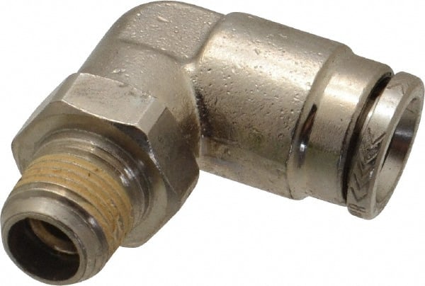 Norgren - 1/8 NPTF, Nickel Plated Brass Push-to-Connect Tube Male Swivel Elbow - 260 Max psi, Tube to Male NPT Connection - Exact Tooling