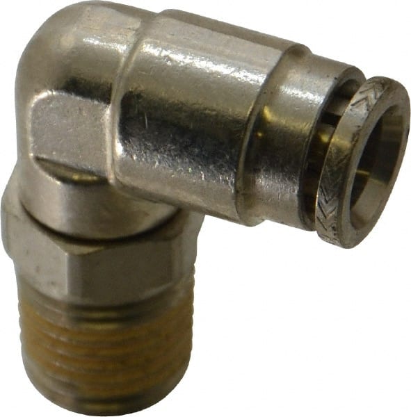 Norgren - 1/4 NPTF, Nickel Plated Brass Push-to-Connect Tube Male Swivel Elbow - 260 Max psi, Tube to Male NPT Connection - Exact Tooling