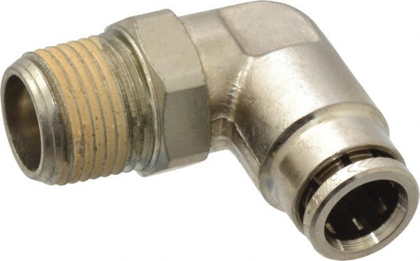 Norgren - 3/8 NPTF, Nickel Plated Brass Push-to-Connect Tube Male Swivel Elbow - 260 Max psi, Tube to Male NPT Connection - Exact Tooling