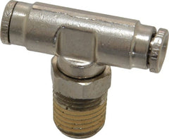 Norgren - 1/4 NPTF, Nickel Plated Brass Push-to-Connect Tube Male Swivel Branch Tee - 260 Max psi, Tube to Male NPT Connection - Exact Tooling