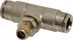 Norgren - 1/8 NPTF, Nickel Plated Brass Push-to-Connect Tube Male Swivel Branch Tee - 260 Max psi, Tube to Male NPT Connection - Exact Tooling