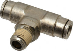 Norgren - 1/4 NPTF, Nickel Plated Brass Push-to-Connect Tube Male Swivel Branch Tee - 260 Max psi, Tube to Male NPT Connection - Exact Tooling