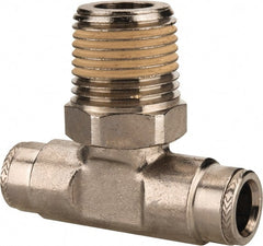 Norgren - 1/2 NPTF, Nickel Plated Brass Push-to-Connect Tube Male Swivel Branch Tee - 260 Max psi, Tube to Male NPT Connection - Exact Tooling