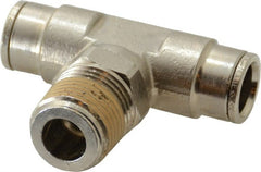 Norgren - 1/2 NPTF, Nickel Plated Brass Push-to-Connect Tube Male Swivel Branch Tee - 260 Max psi, Tube to Male NPT Connection - Exact Tooling