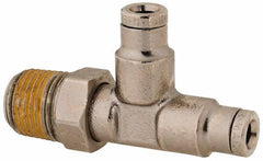 Norgren - 1/8 NPTF, Nickel Plated Brass Push-to-Connect Tube Male Swivel Run Tee - 260 Max psi, Tube to Male NPT Connection - Exact Tooling