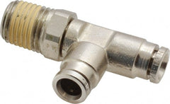 Norgren - 1/4 NPTF, Nickel Plated Brass Push-to-Connect Tube Male Swivel Run Tee - 260 Max psi, Tube to Male NPT Connection - Exact Tooling
