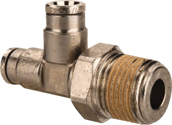Norgren - 3/8 NPTF, Nickel Plated Brass Push-to-Connect Tube Male Swivel Run Tee - 260 Max psi, Tube to Male NPT Connection - Exact Tooling