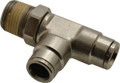 Norgren - 3/8 NPTF, Nickel Plated Brass Push-to-Connect Tube Male Swivel Run Tee - 260 Max psi, Tube to Male NPT Connection - Exact Tooling