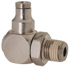 Norgren - 1/8 NPTF, Nickel Plated Brass Push-to-Connect Tube Banjo Elbow - 260 Max psi, Tube to Male Connection - Exact Tooling