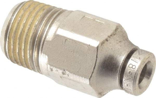 Norgren - 1/8" Outside Diam, 1/8 BSPT, Nickel Plated Brass Push-to-Connect Tube Male Connector - 260 Max psi, Tube to Male Connection - Exact Tooling