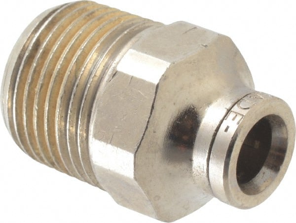 Norgren - 1/4" Outside Diam, 3/8 BSPT, Nickel Plated Brass Push-to-Connect Tube Male Connector - 260 Max psi, Tube to Male Connection - Exact Tooling