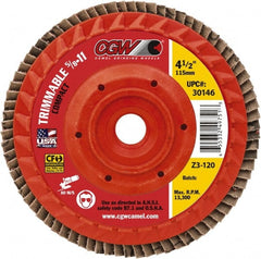 Camel Grinding Wheels - 60 Grit, 5" Disc Diam, 5/8-11 Center Hole, Compact Ceramic Flap Disc - 12,200 Max RPM, Cloth Backing, Arbor Attaching System, Coated - Exact Tooling