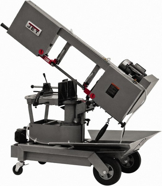 Jet - 8 x 9" Max Capacity, Manual Step Pulley Horizontal Bandsaw - 64, 132 & 247 SFPM Blade Speed, 115/230 Volts, 90°, 1 hp, 1 Phase - Exact Tooling