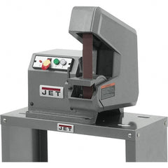 Jet - 42" Long x 1" Wide Belt Grinder - 0.75 hp, 115/230 Volts, 4,500 RPM Disc Speed, Vertical Belt, 5,500 Ft per min Belt Speed - Exact Tooling