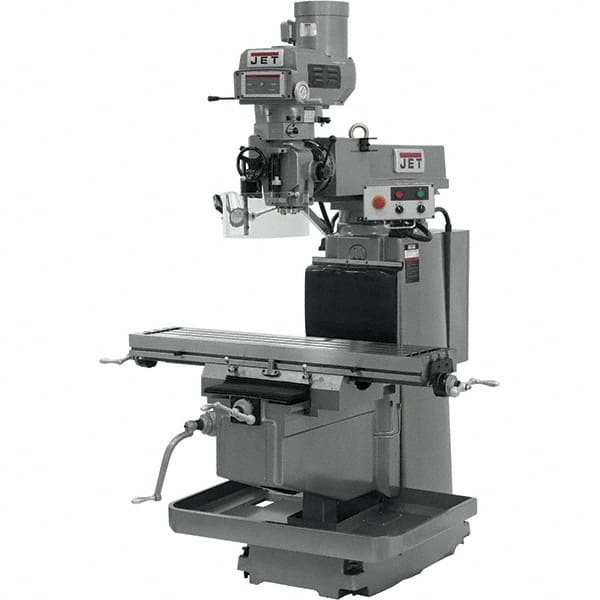 Jet - 12" Table Width x 54" Table Length, Variable Speed Pulley Control, 3 Phase Knee Milling Machine - NT40 Spindle Taper, 5 hp - Exact Tooling