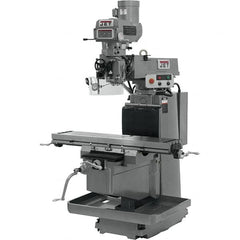 Jet - 12" Table Width x 54" Table Length, Variable Speed Pulley Control, 3 Phase Knee Milling Machine - NT40 Spindle Taper, 5 hp - Exact Tooling