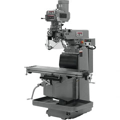 Jet - 12" Table Width x 54" Table Length, Variable Speed Pulley Control, 3 Phase Knee Milling Machine - R8 Spindle Taper, 5 hp - Exact Tooling