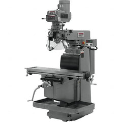 Jet - 12" Table Width x 54" Table Length, Variable Speed Pulley Control, 3 Phase Knee Milling Machine - NT40 Spindle Taper, 5 hp - Exact Tooling