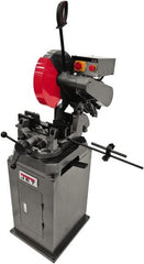 Jet - 13-1/2" Blade Diam, Straight/Miter Chop & Cut-Off Saw - 3 Phase, 3,450 RPM, 5 hp, 230/460 Volts, 4-7/8" Capacity in Solids at 90°, 3-1/8" Capacity in Solids at 45°, 4-1/8" Capacity in Pipe at 45° - Exact Tooling